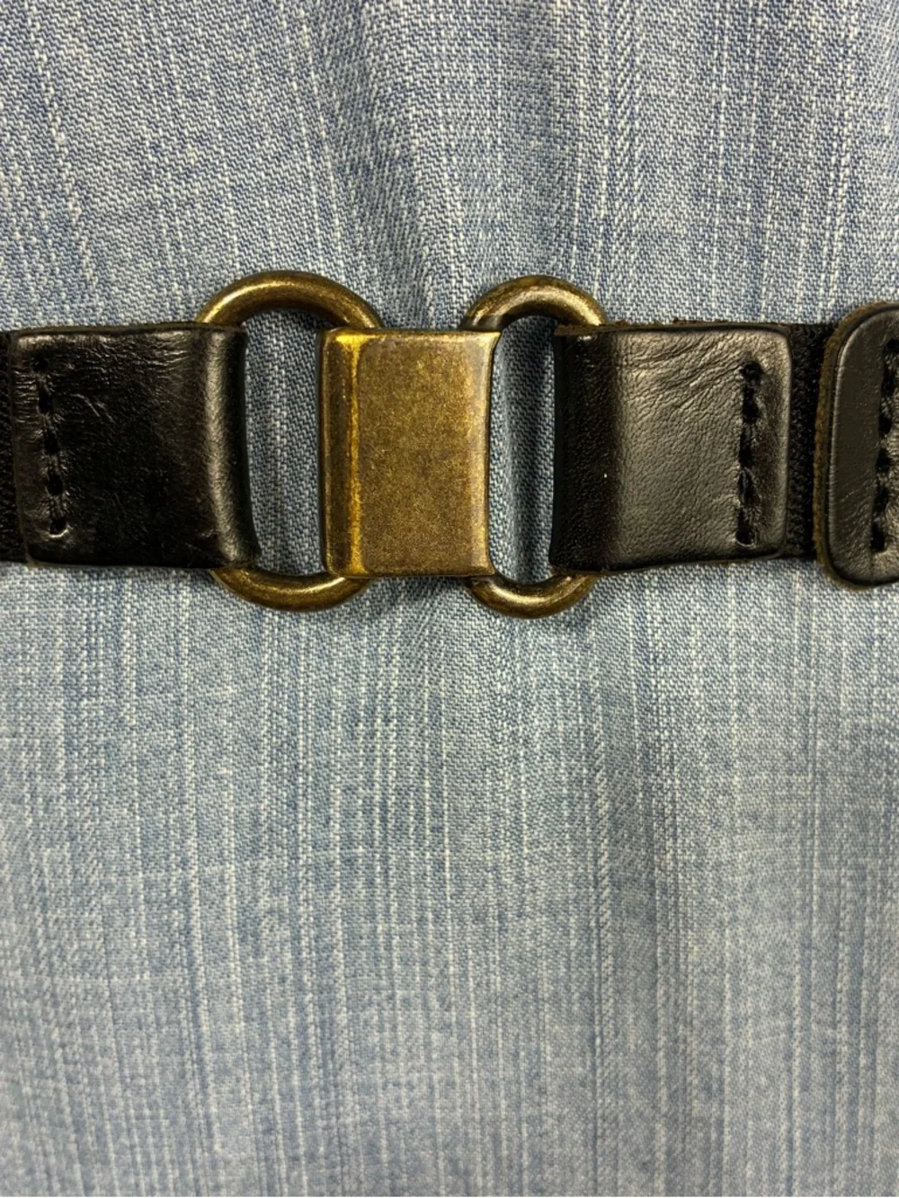Womens belt stretchy elastic back vintage black leather